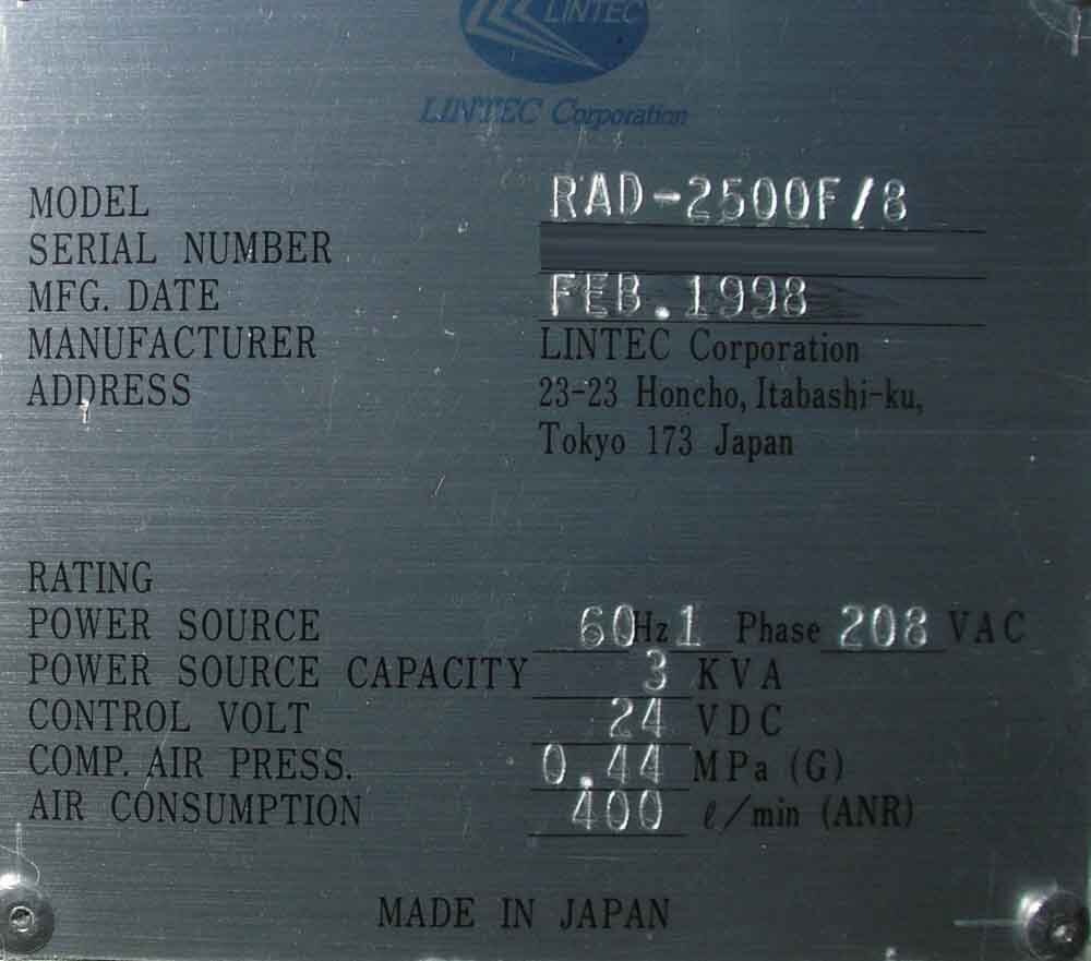 圖為 已使用的 LINTEC RAD 2500 F/8 待售