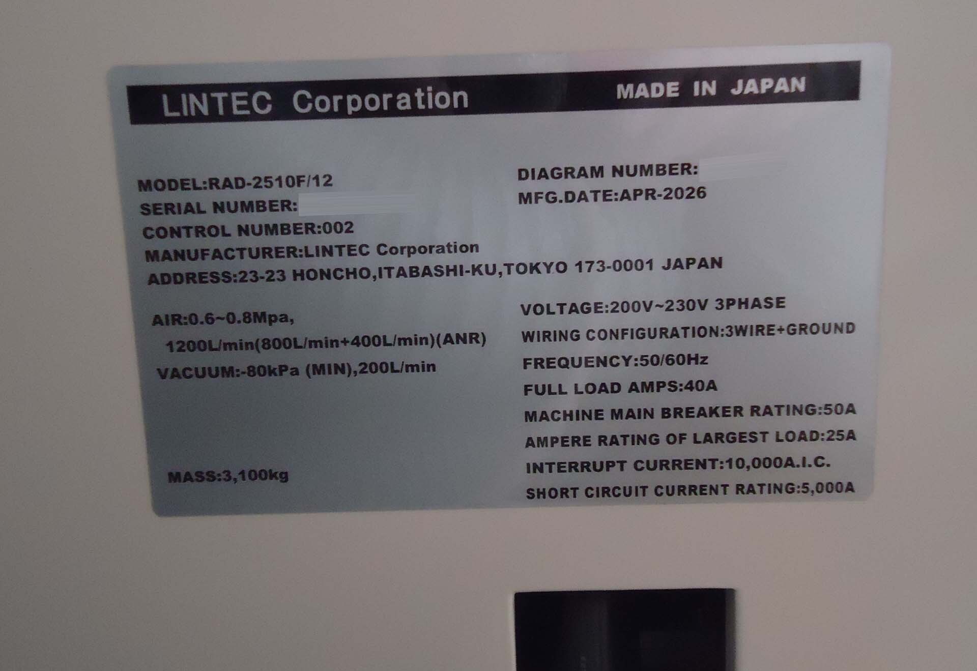 Foto Verwendet LINTEC RAD-2510F/12 Zum Verkauf
