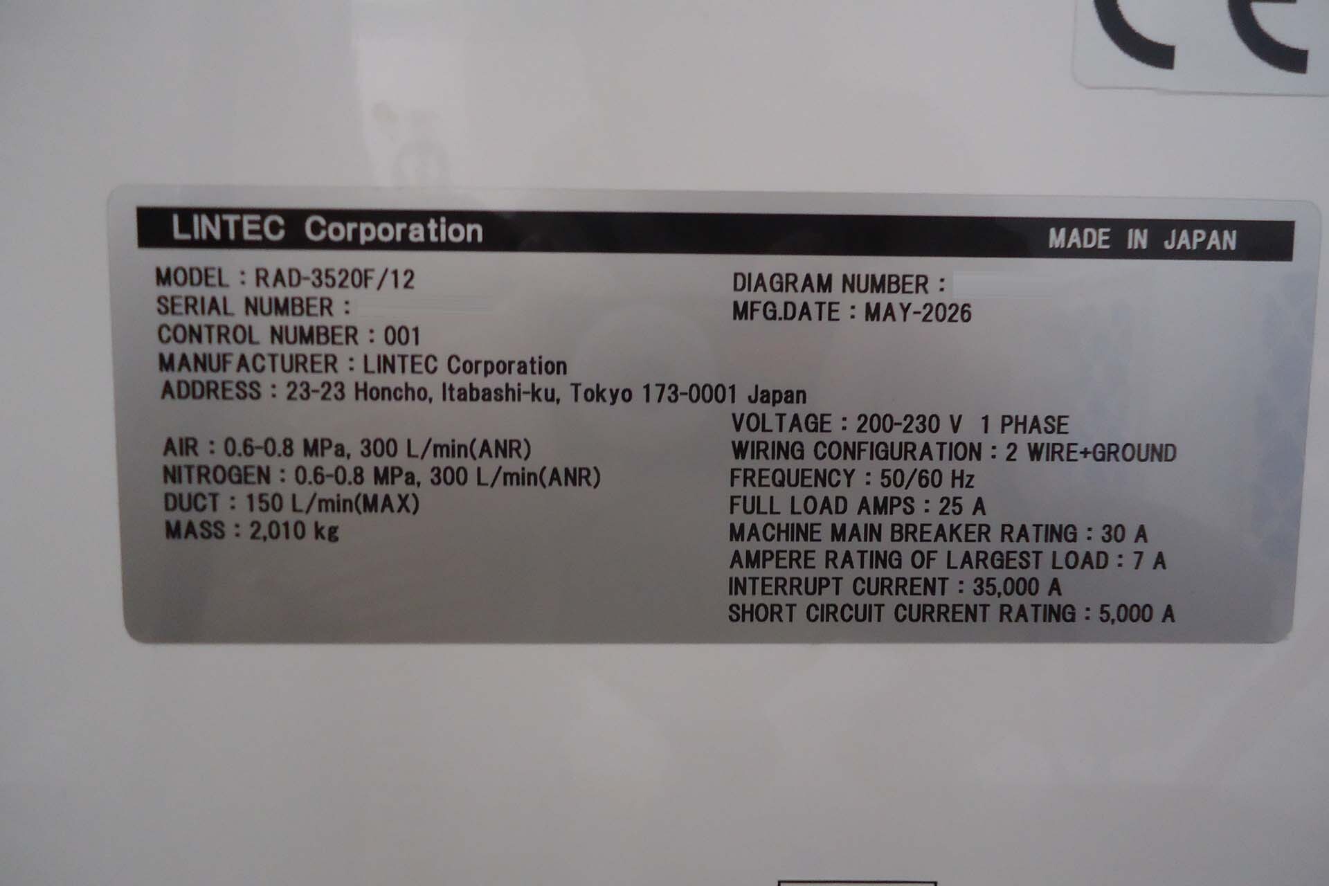 フォト（写真） 使用される LINTEC RAD-3520F/12 販売のために