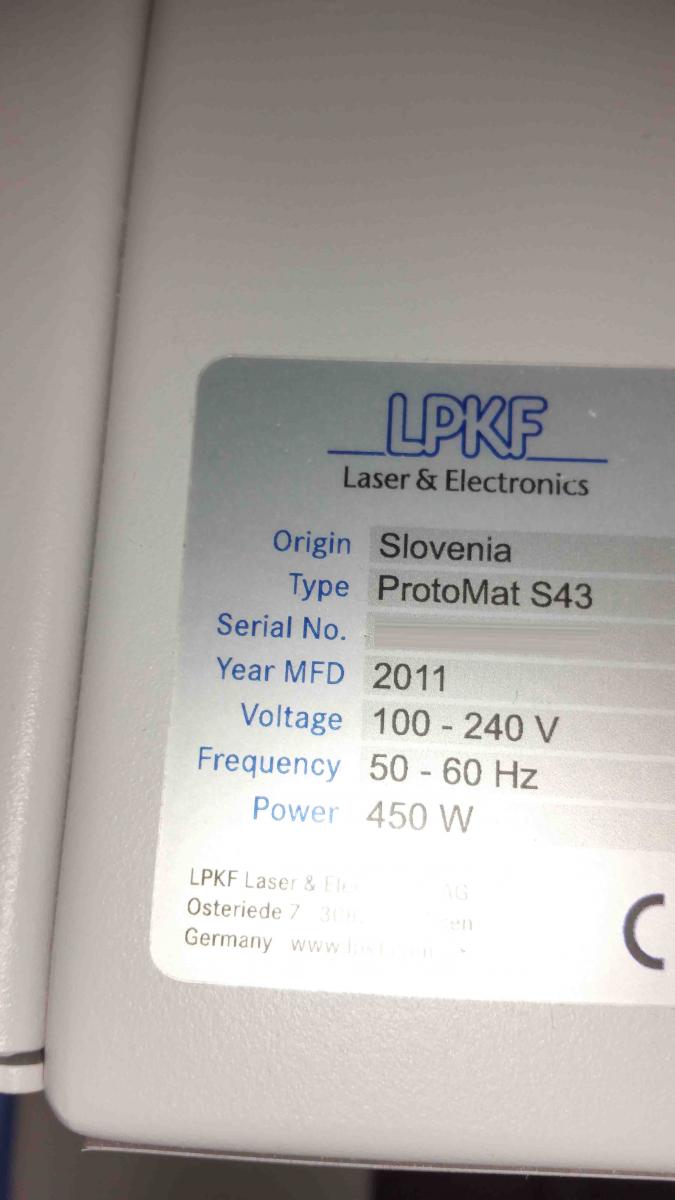 Photo Used LPKF ProtoMat S43 For Sale