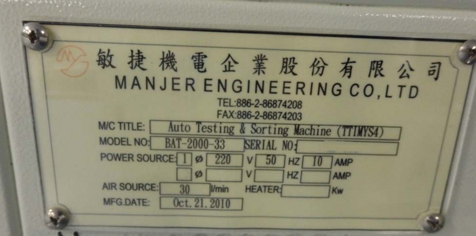 フォト（写真） 使用される MANJER ENGINEERING BAT-2000-33 販売のために