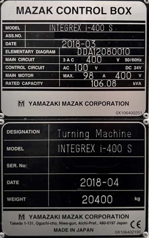 사진 사용됨 MAZAK Integrex i 400 S 판매용
