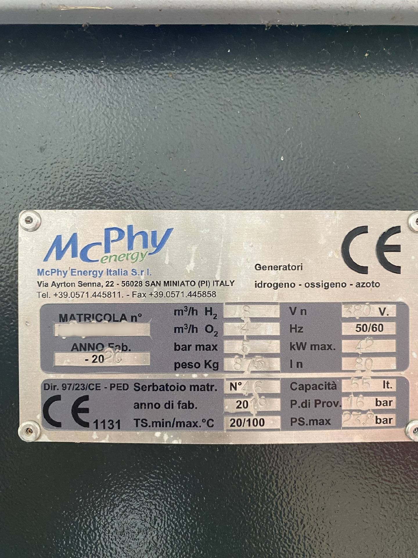 图为 已使用的 MCPHY ENERGY Electrolyzer 待售