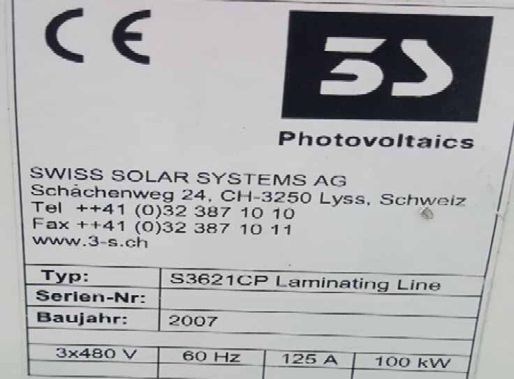 Photo Used MEYER BURGER / SWISS SOLAR SYSTEMS / 3S S3621 CP For Sale
