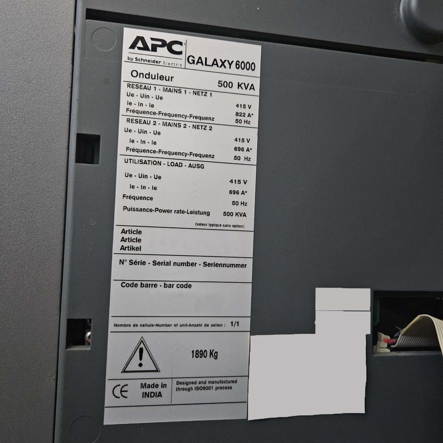 Foto Verwendet SCHNEIDER ELECTRIC / APC MGE Galaxy 6000 Zum Verkauf