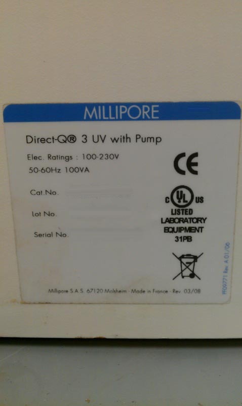 Photo Used MILLIPORE Direct-Q 3 UV For Sale