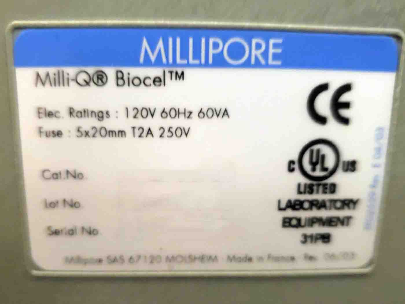 Photo Used MILLIPORE Milli-Q Biocel For Sale