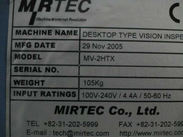 Photo Used MIRTEC MV-2HTX For Sale