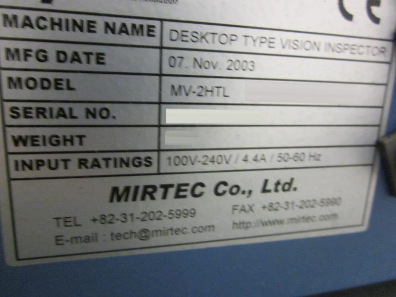 Photo Used MIRTEC MV-2THX For Sale
