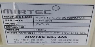 Photo Used MIRTEC MV-7ND For Sale