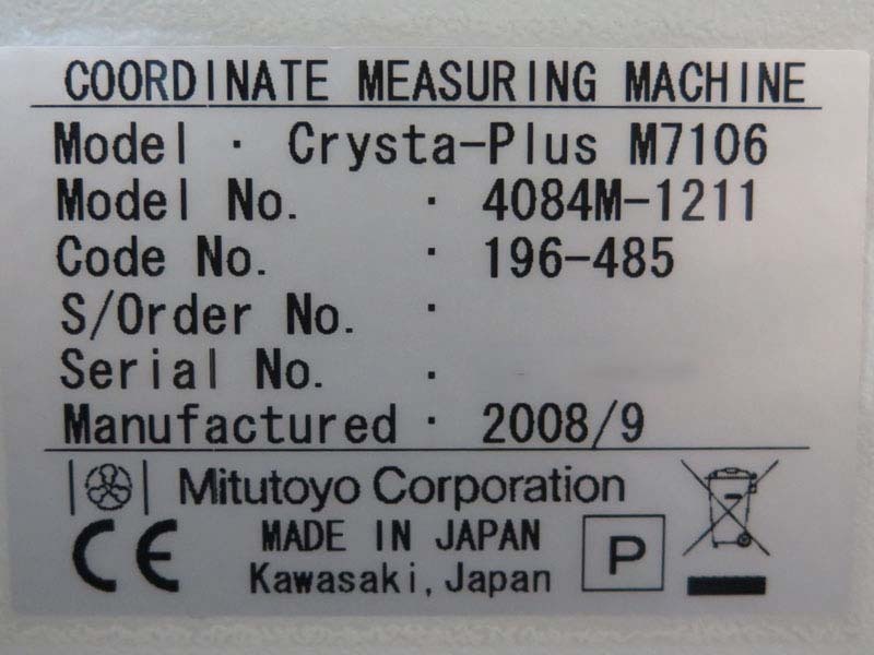 Photo Used MITUTOYO Crysta-Plus M7106 For Sale