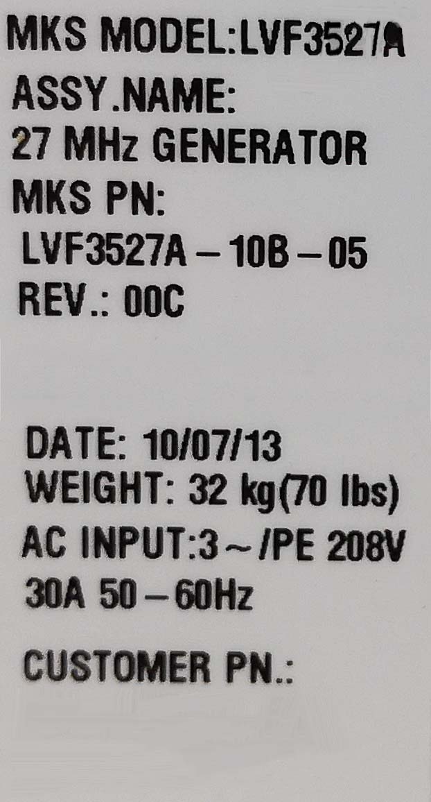 Photo Used MKS / ENI LVF-3527A For Sale