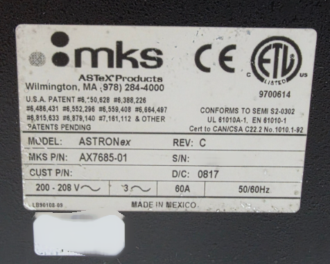 Photo Used MKS Astron ex For Sale