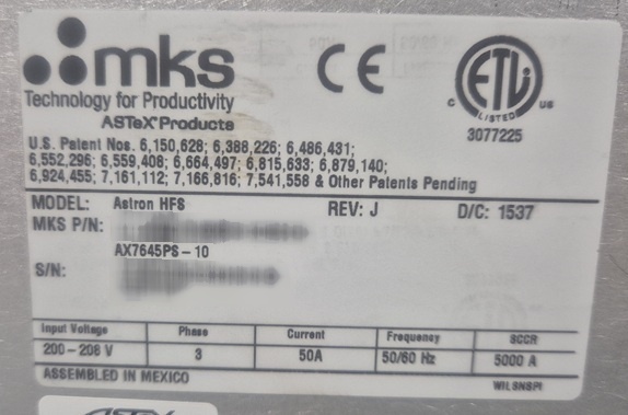 사진 사용됨 MKS Astron hf-s 판매용
