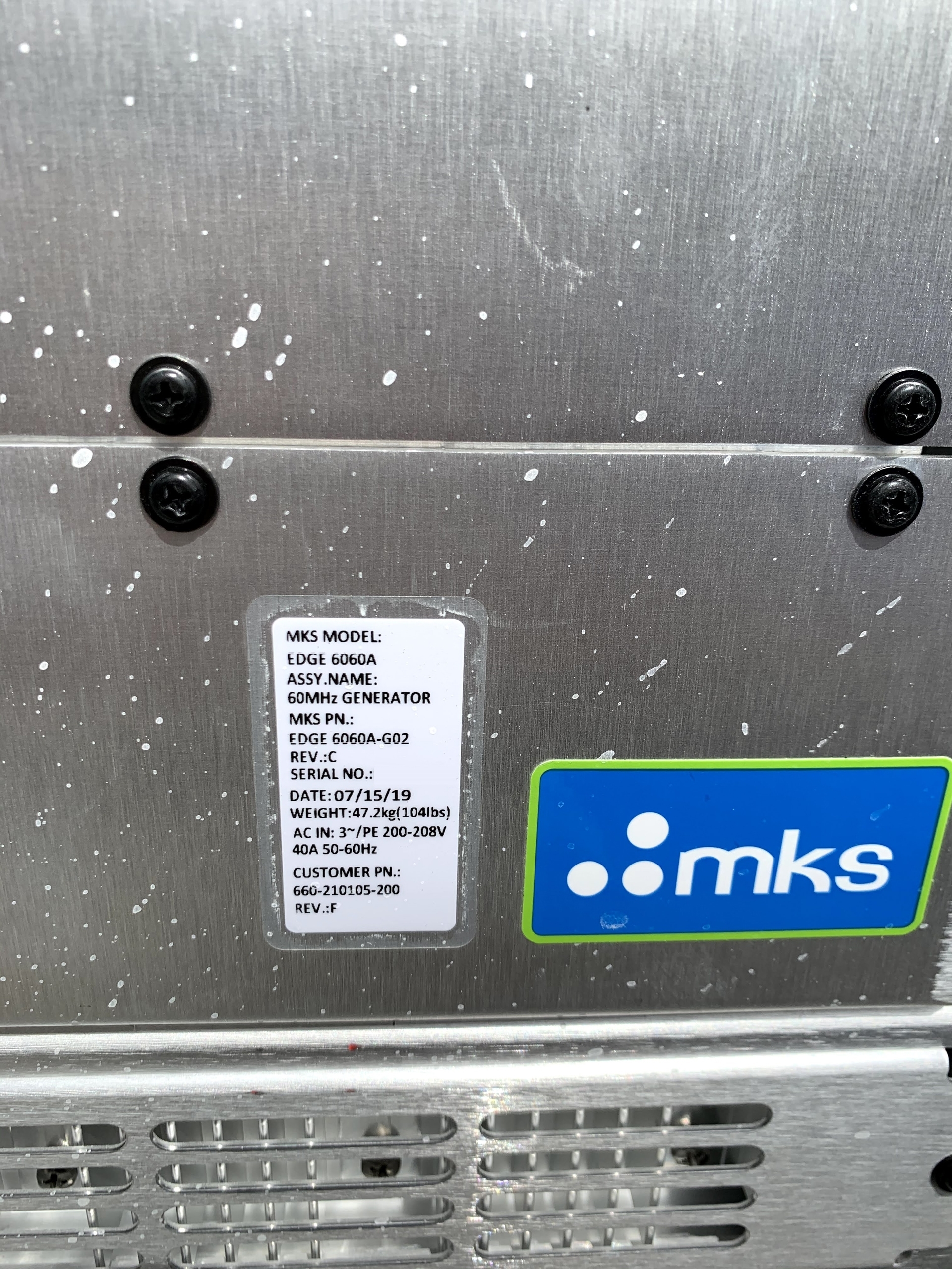 Photo Used MKS EDGE 6060A-G02 For Sale