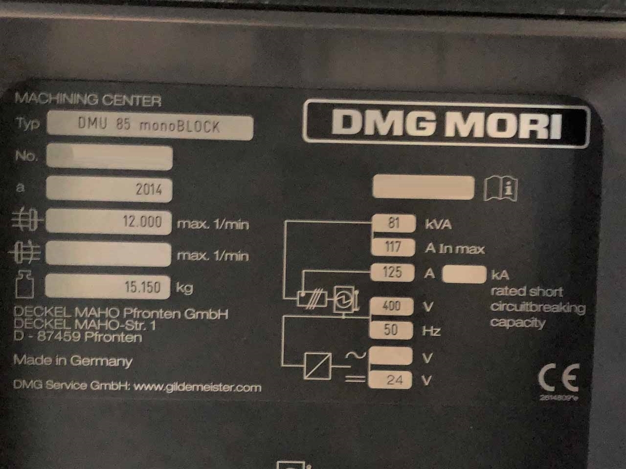 圖為 已使用的 MORI SEIKI / DMG DMU 85 monoBlock 待售