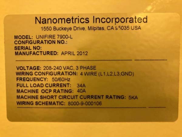 フォト（写真） 使用される NANOMETRICS UNIFIRE 7900-L 販売のために