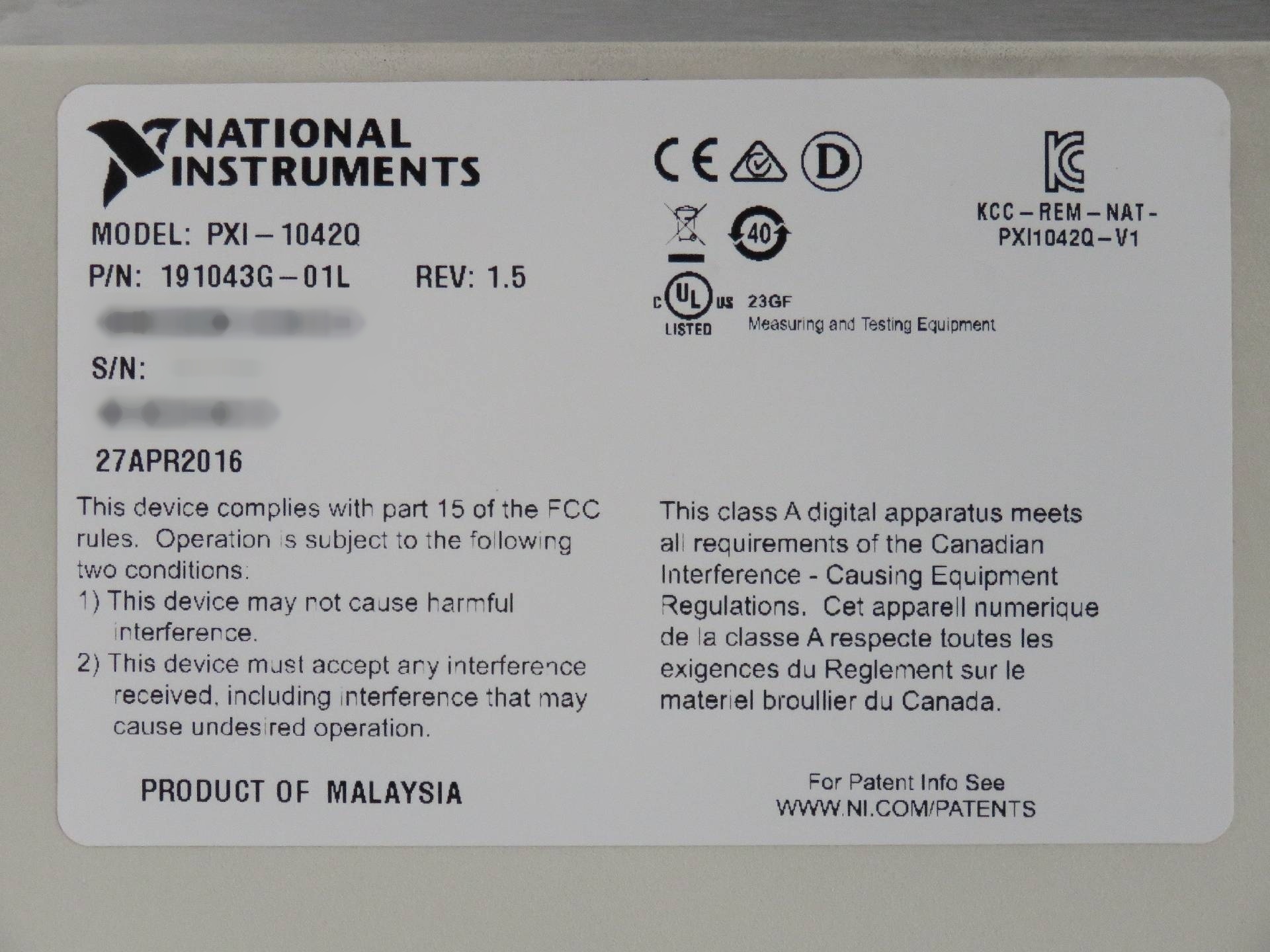 Photo Utilisé NATIONAL INSTRUMENTS / NI PXI-1042Q À vendre