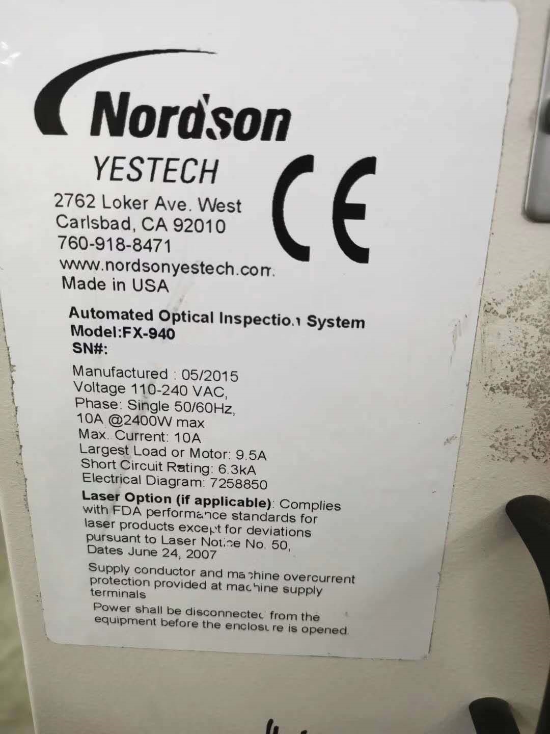 图为 已使用的 NORDSON / YESTECH FX-940 待售