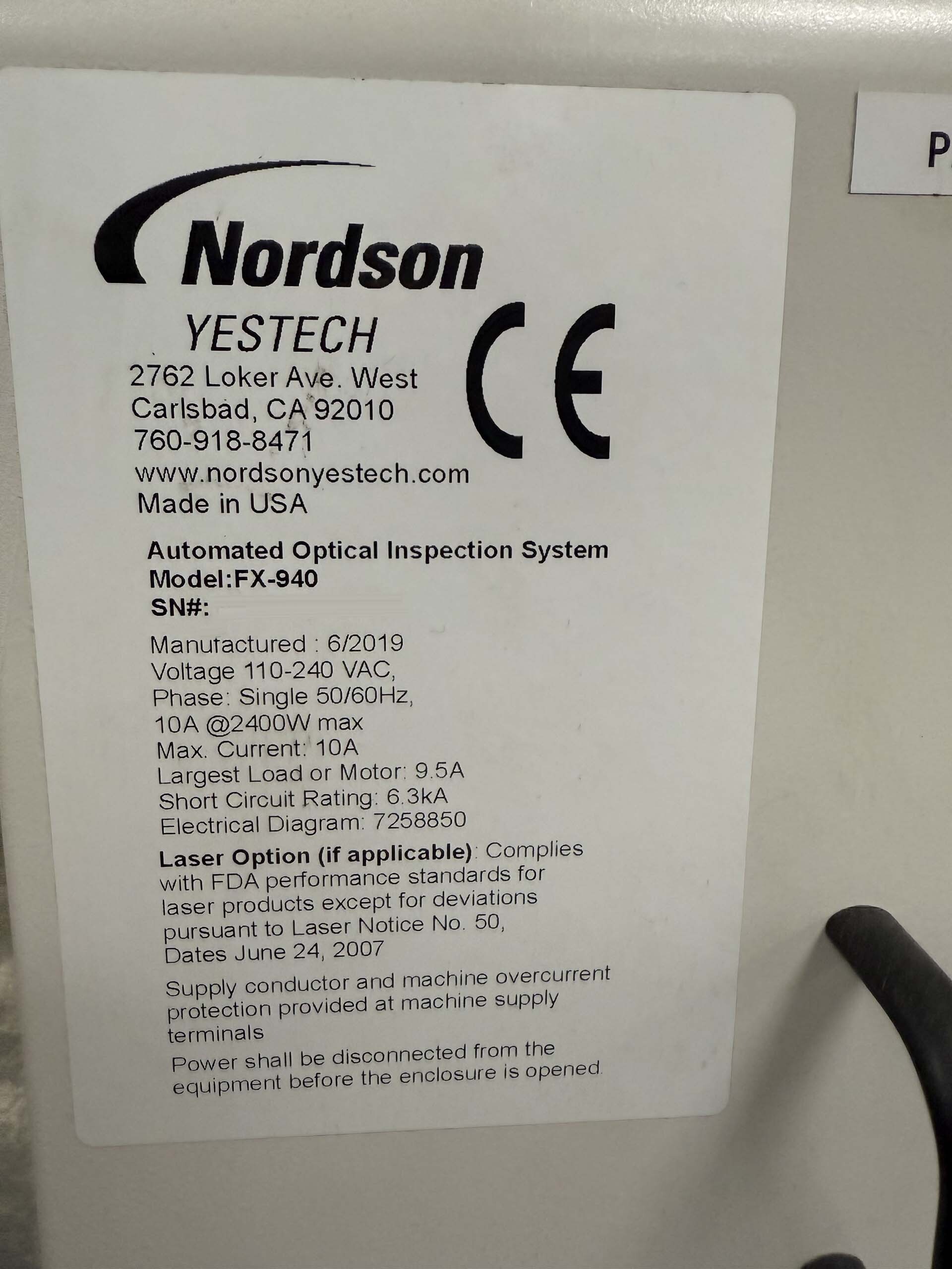 图为 已使用的 NORDSON / YESTECH FX-940 待售