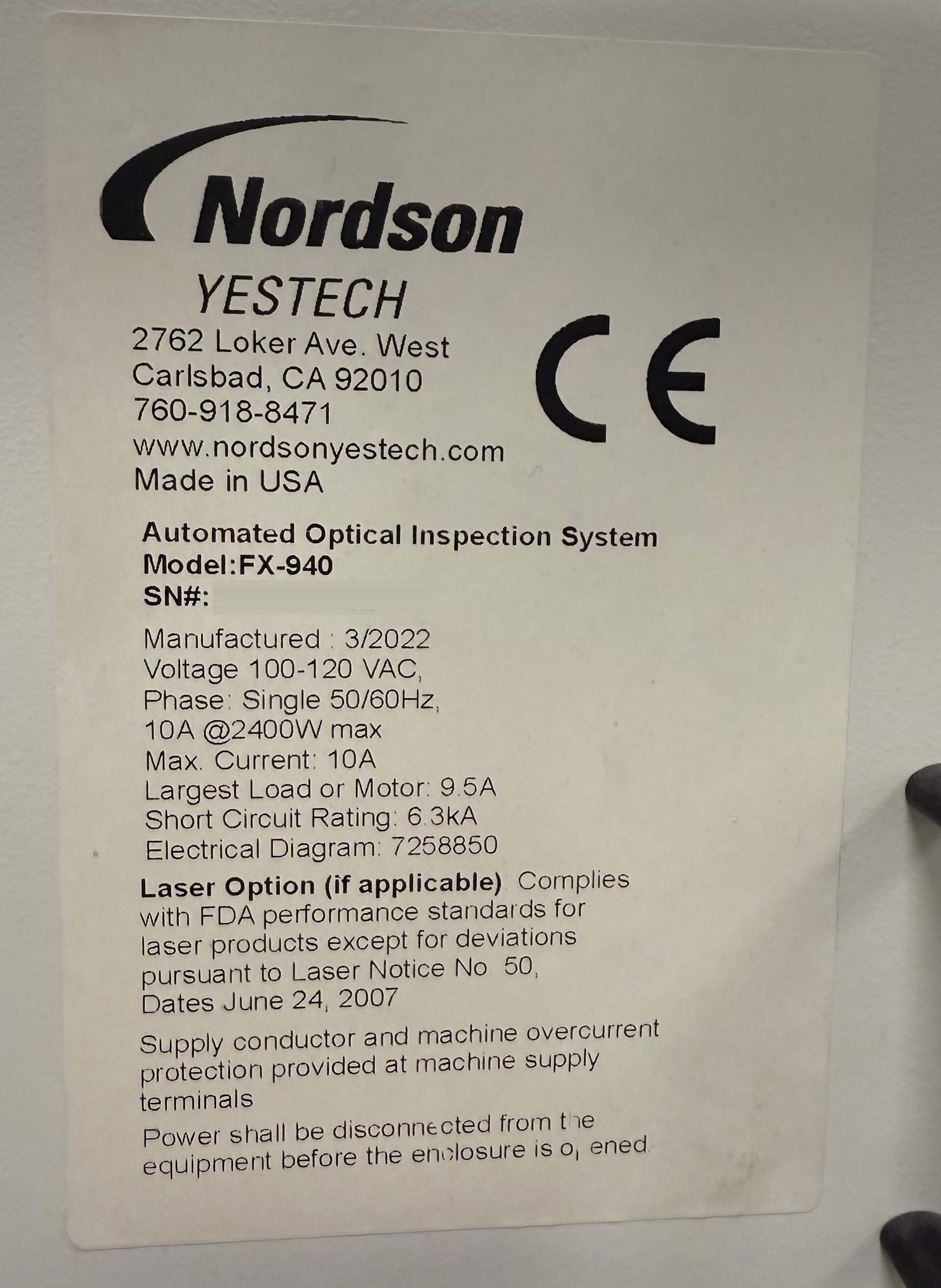 图为 已使用的 NORDSON / YESTECH FX-940 待售