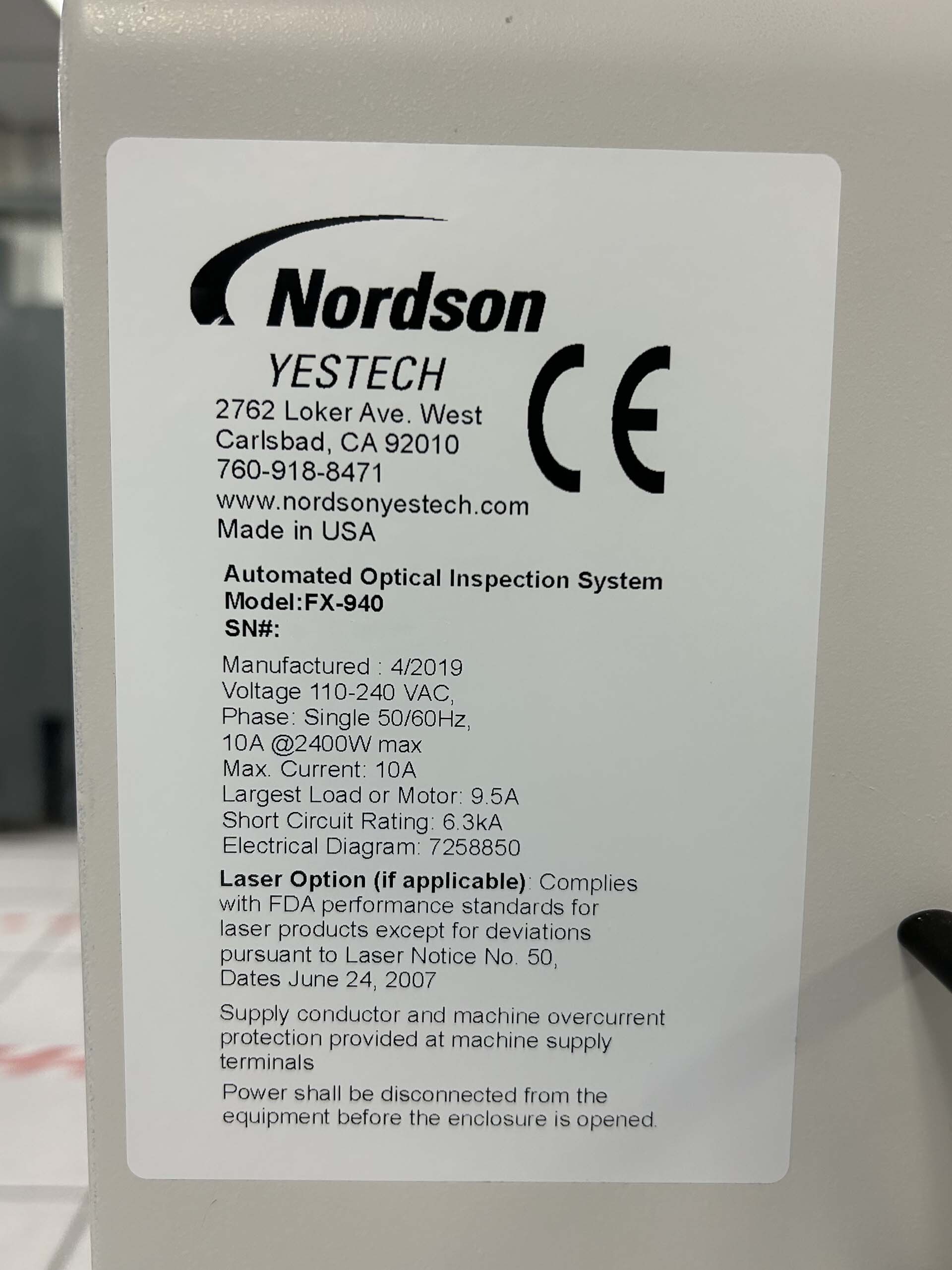 图为 已使用的 NORDSON / YESTECH FX-940 待售