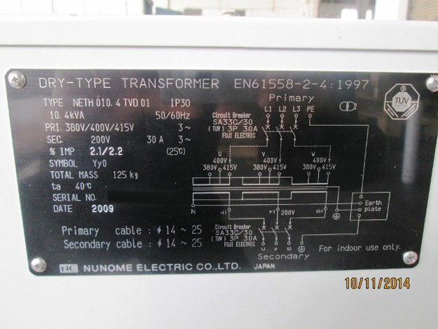 Photo Used NUNOME ELECTRIC EN61558-2-4 For Sale