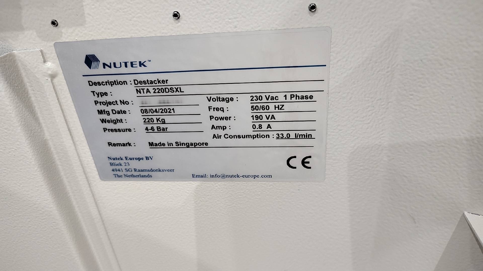 图为 已使用的 NUTEK NTA 220DSXL 待售