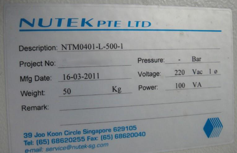 Photo Used NUTEK NTM 0401-L-500-1 For Sale