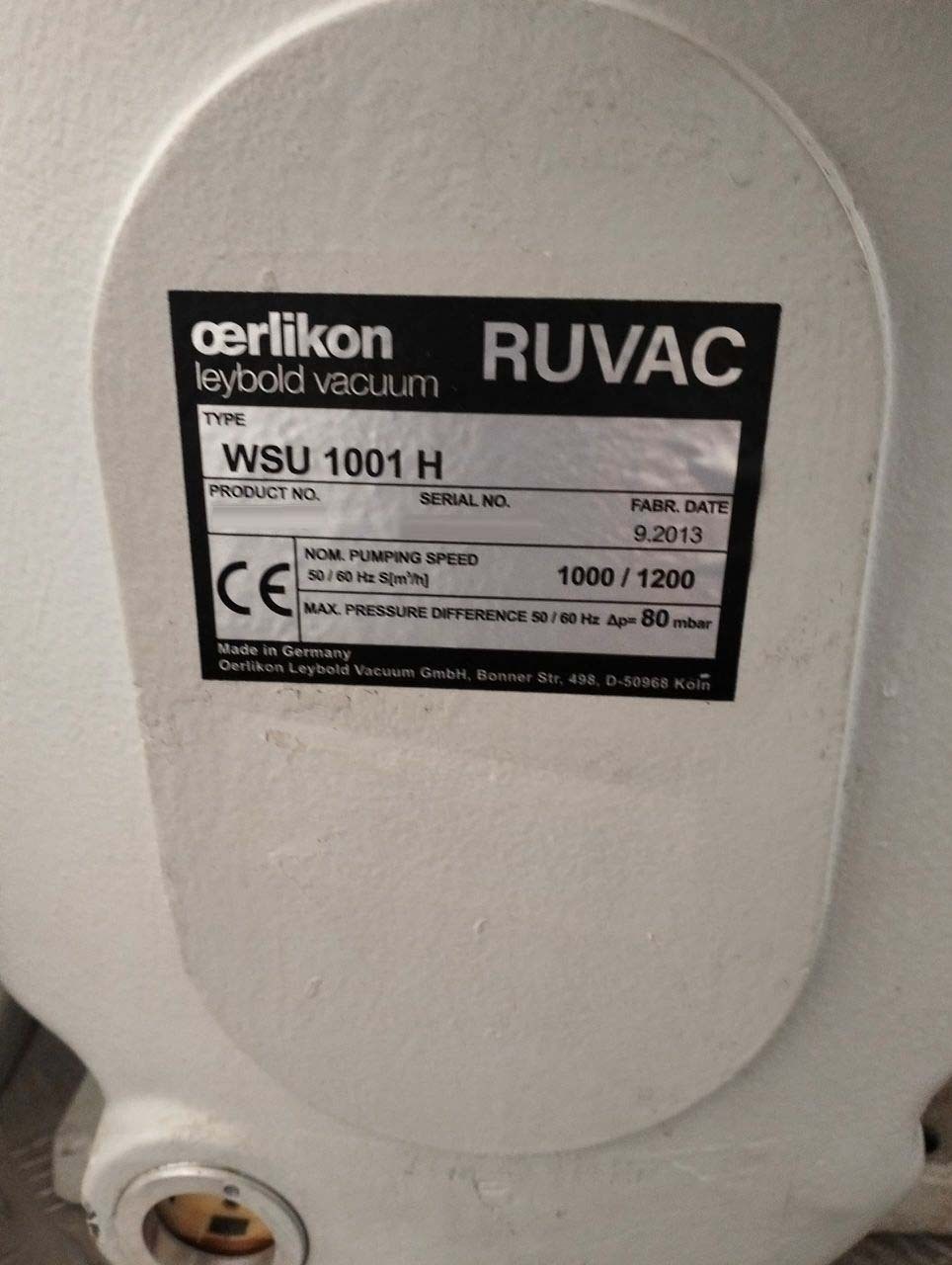 フォト（写真） 使用される OERLIKON LEYBOLD Ruvac WSU1001 H 販売のために