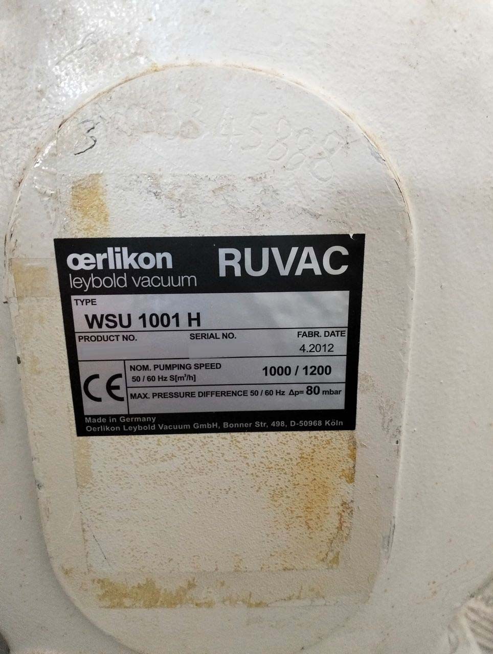 フォト（写真） 使用される OERLIKON LEYBOLD Ruvac WSU1001 H 販売のために