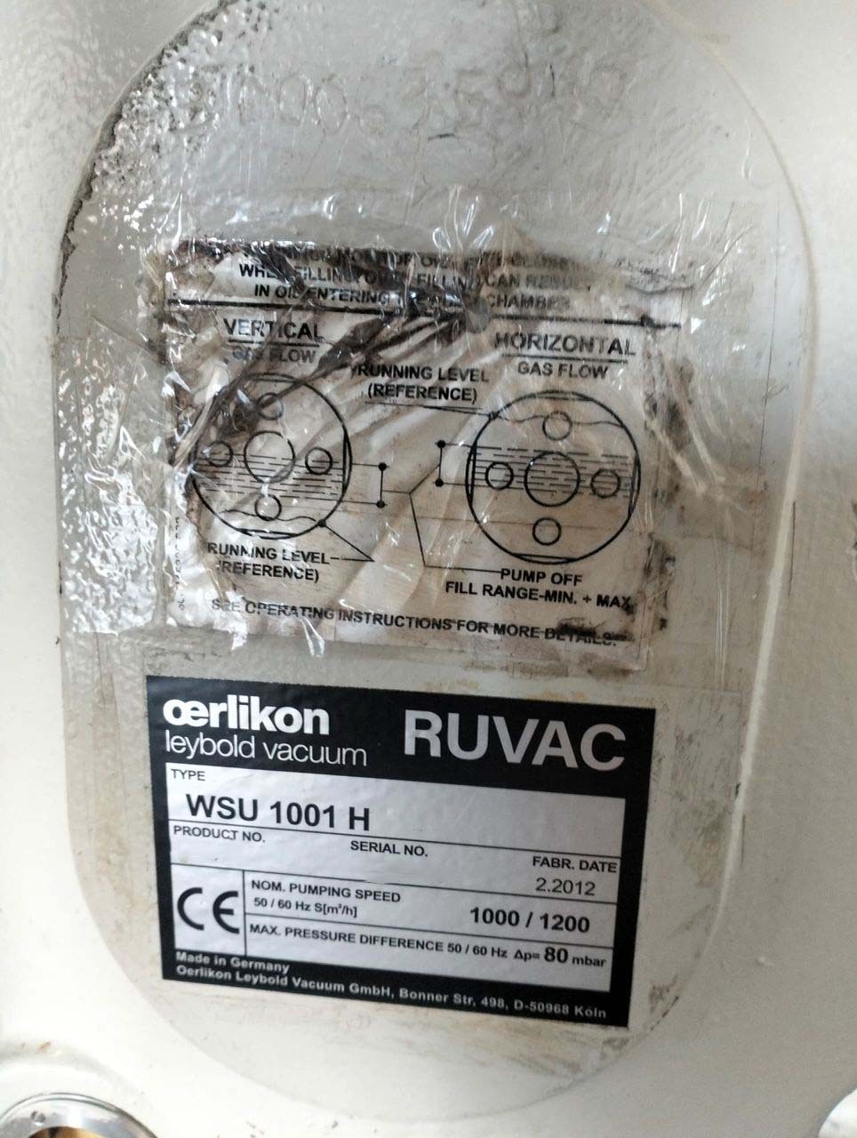 フォト（写真） 使用される OERLIKON LEYBOLD Ruvac WSU1001 H 販売のために