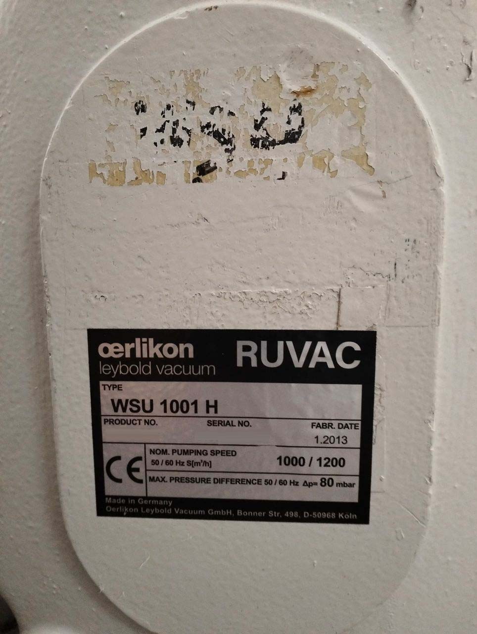 フォト（写真） 使用される OERLIKON LEYBOLD Ruvac WSU1001 H 販売のために