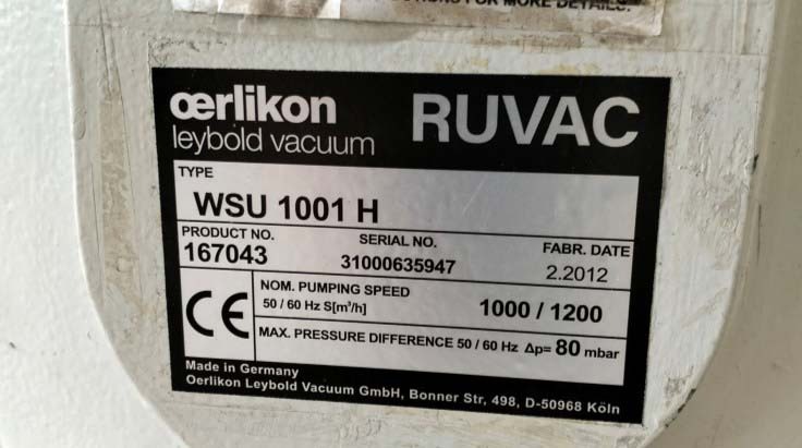 フォト（写真） 使用される OERLIKON LEYBOLD Ruvac WSU1001 H 販売のために