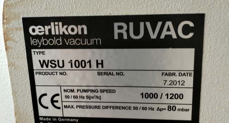 フォト（写真） 使用される OERLIKON LEYBOLD Ruvac WSU1001 H 販売のために