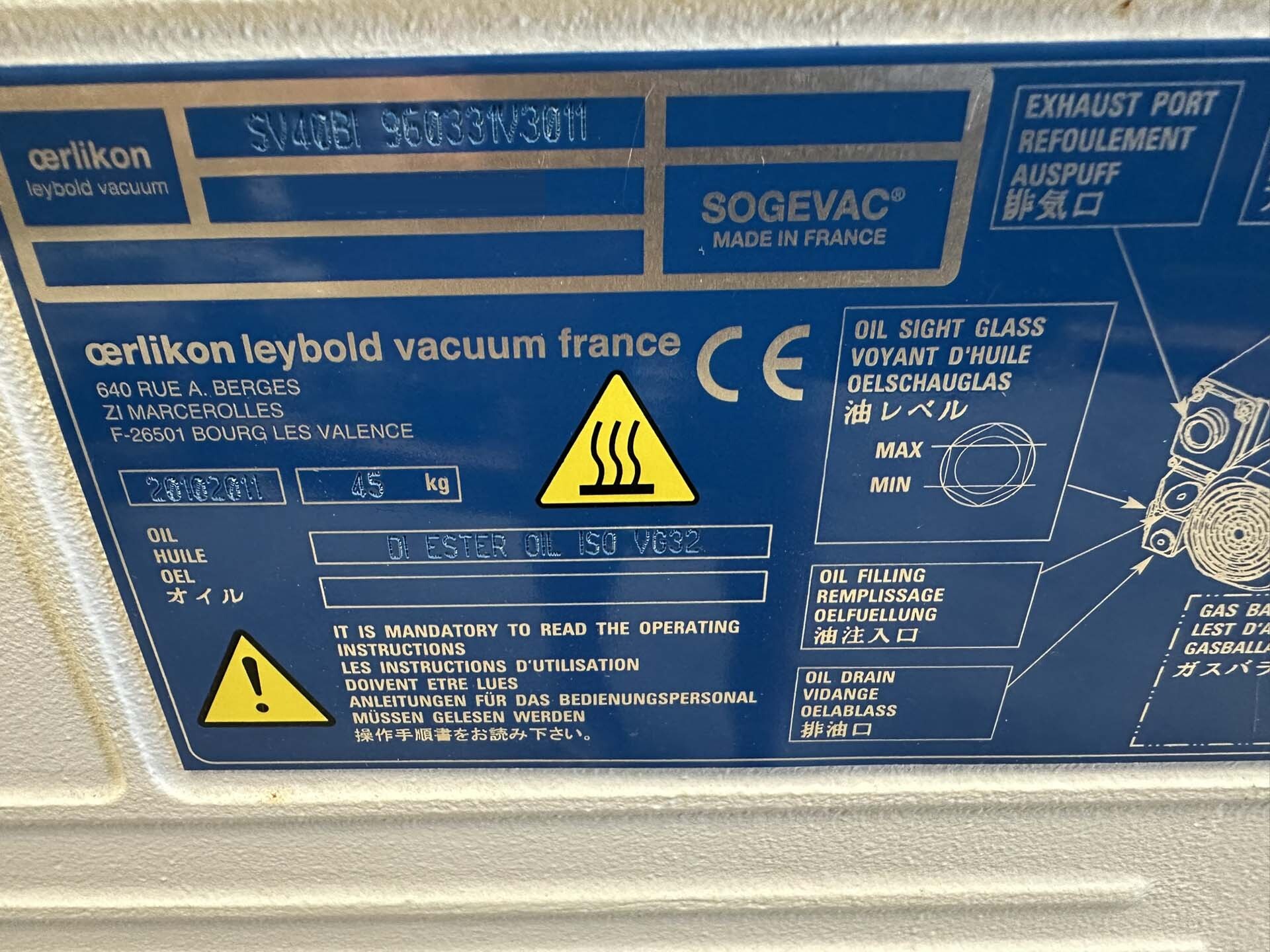 フォト（写真） 使用される OERLIKON LEYBOLD Sogevac SV40-SV65 BIFC 販売のために