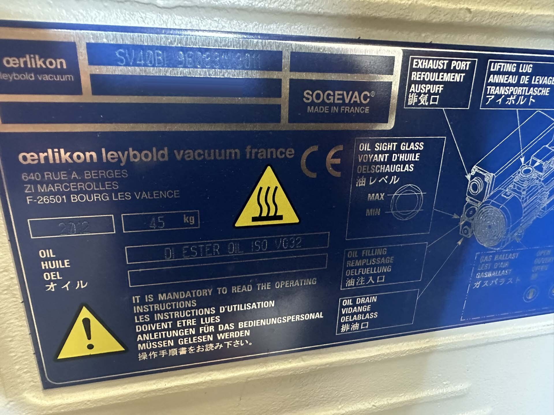 フォト（写真） 使用される OERLIKON LEYBOLD Sogevac SV40-SV65 BIFC 販売のために