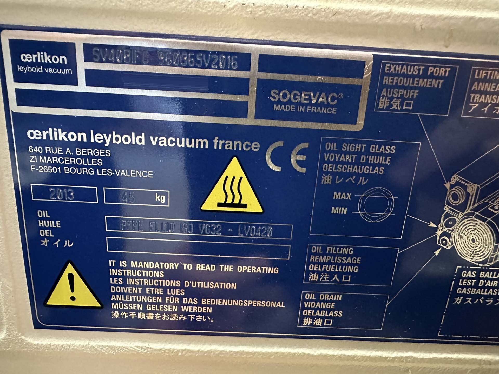 フォト（写真） 使用される OERLIKON LEYBOLD Sogevac SV40-SV65 BIFC 販売のために