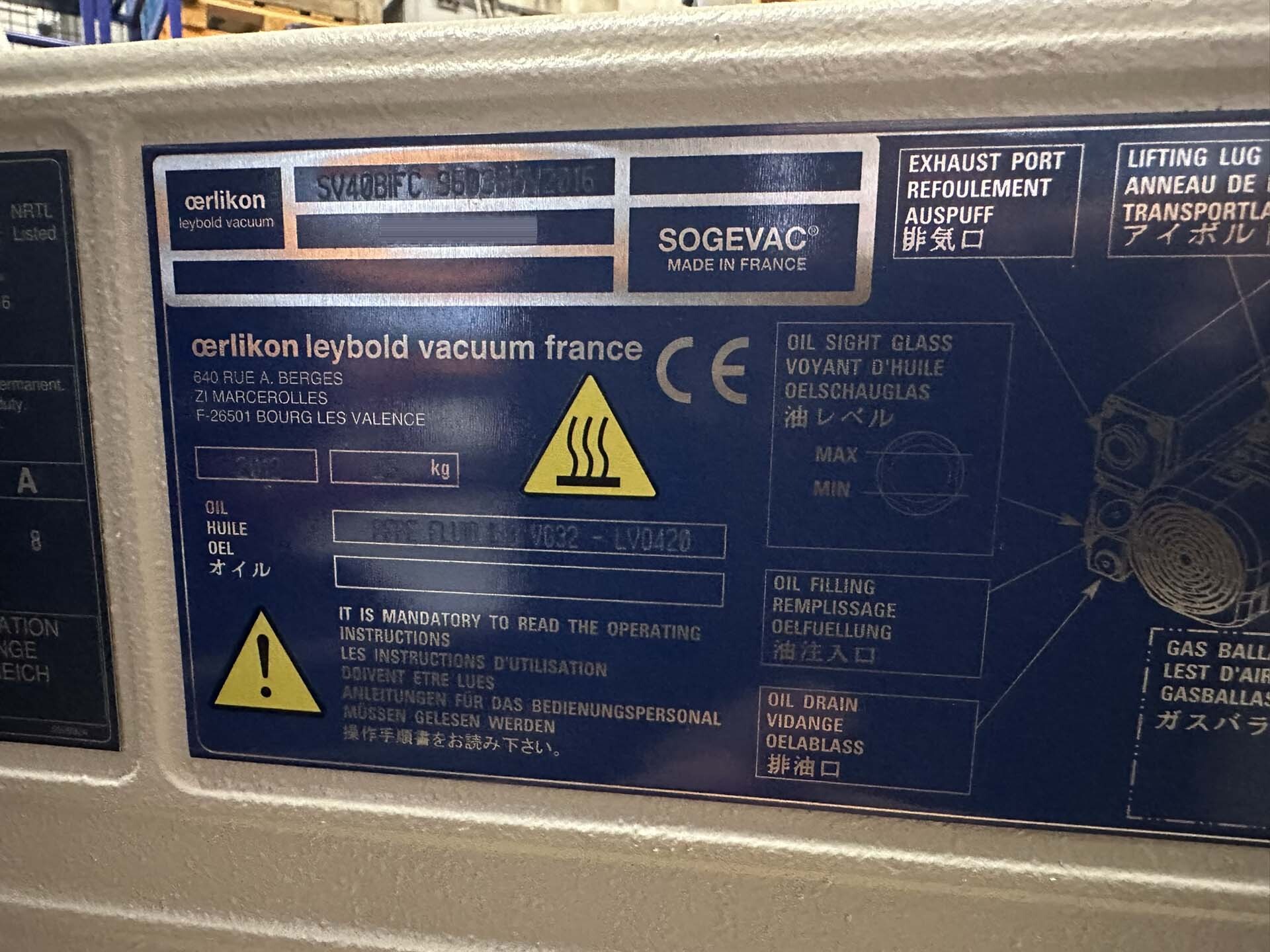 フォト（写真） 使用される OERLIKON LEYBOLD Sogevac SV40-SV65 BIFC 販売のために
