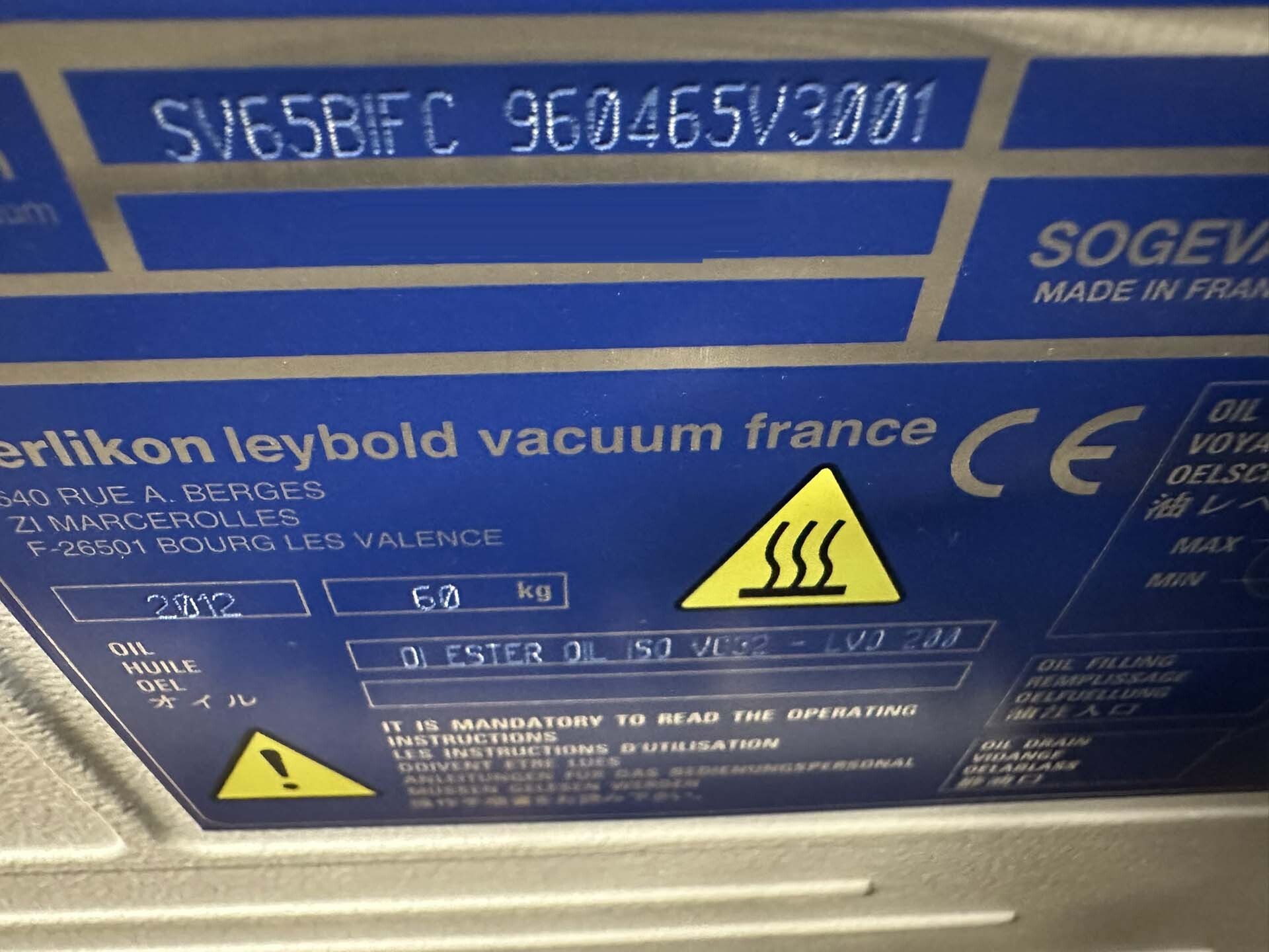 フォト（写真） 使用される OERLIKON LEYBOLD Sogevac SV40-SV65 BIFC 販売のために