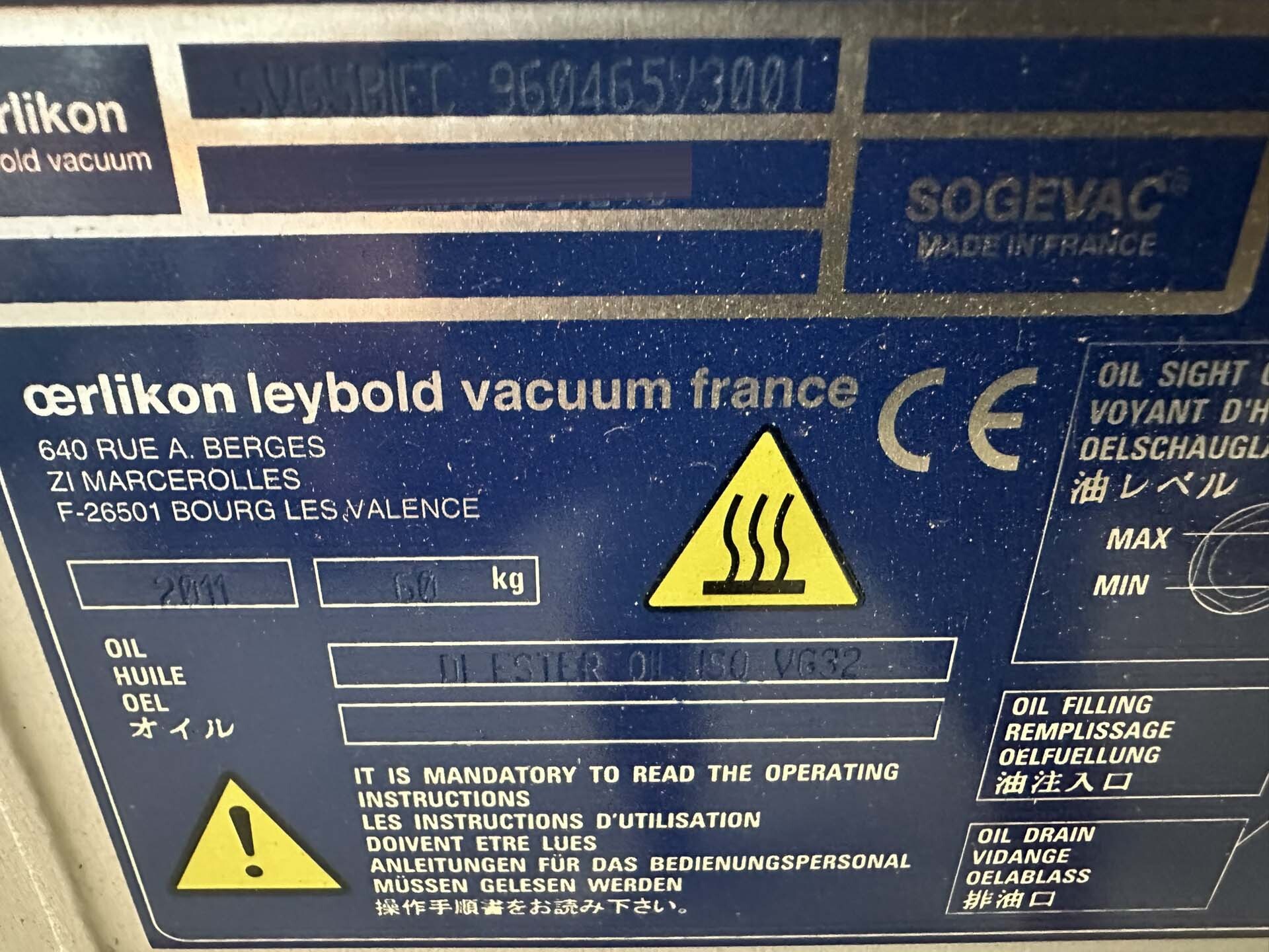 フォト（写真） 使用される OERLIKON LEYBOLD Sogevac SV40-SV65 BIFC 販売のために