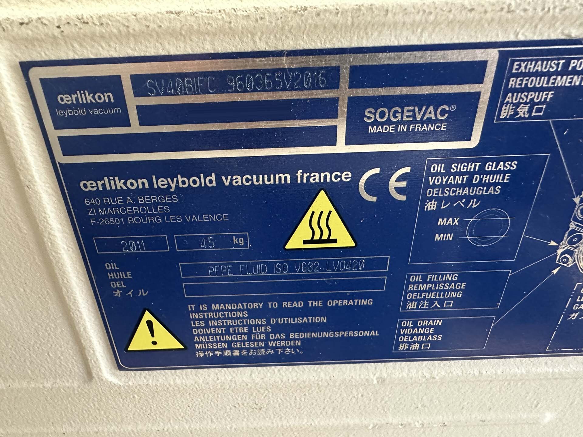 フォト（写真） 使用される OERLIKON LEYBOLD Sogevac SV40-SV65 BIFC 販売のために