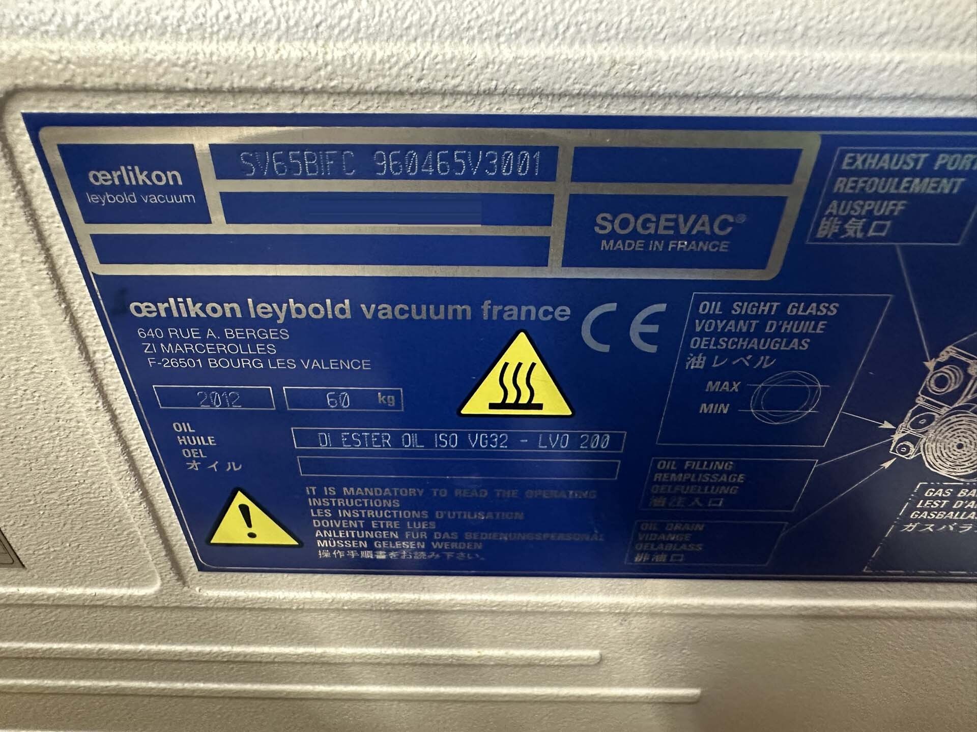 フォト（写真） 使用される OERLIKON LEYBOLD Sogevac SV40-SV65 BIFC 販売のために