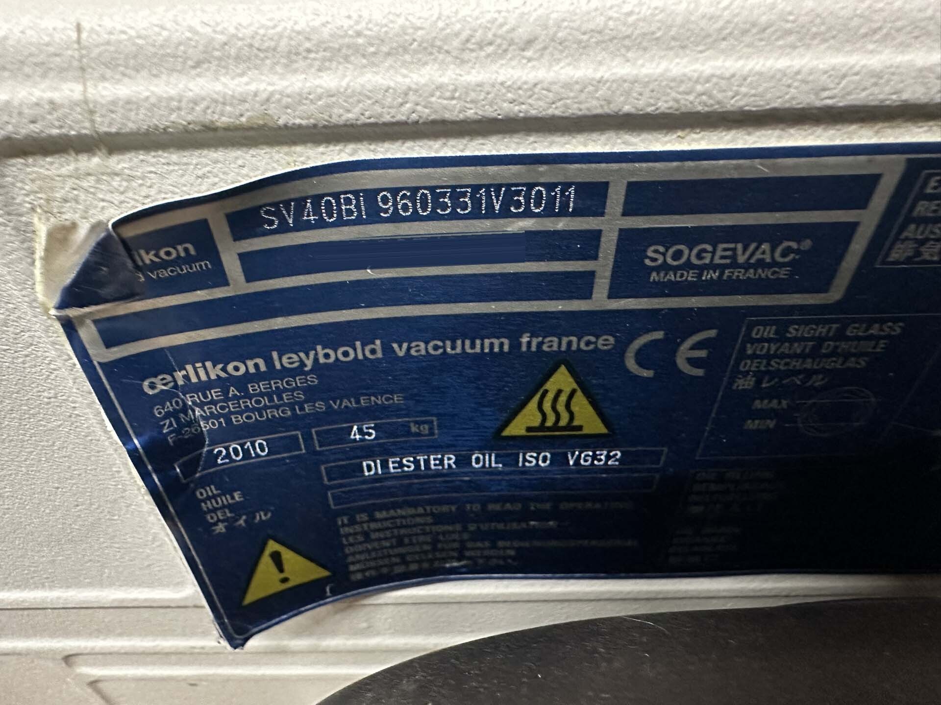 フォト（写真） 使用される OERLIKON LEYBOLD Sogevac SV40-SV65 BIFC 販売のために