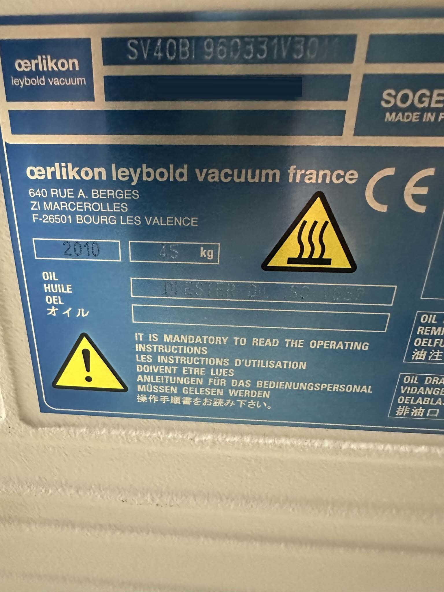 フォト（写真） 使用される OERLIKON LEYBOLD Sogevac SV40-SV65 BIFC 販売のために