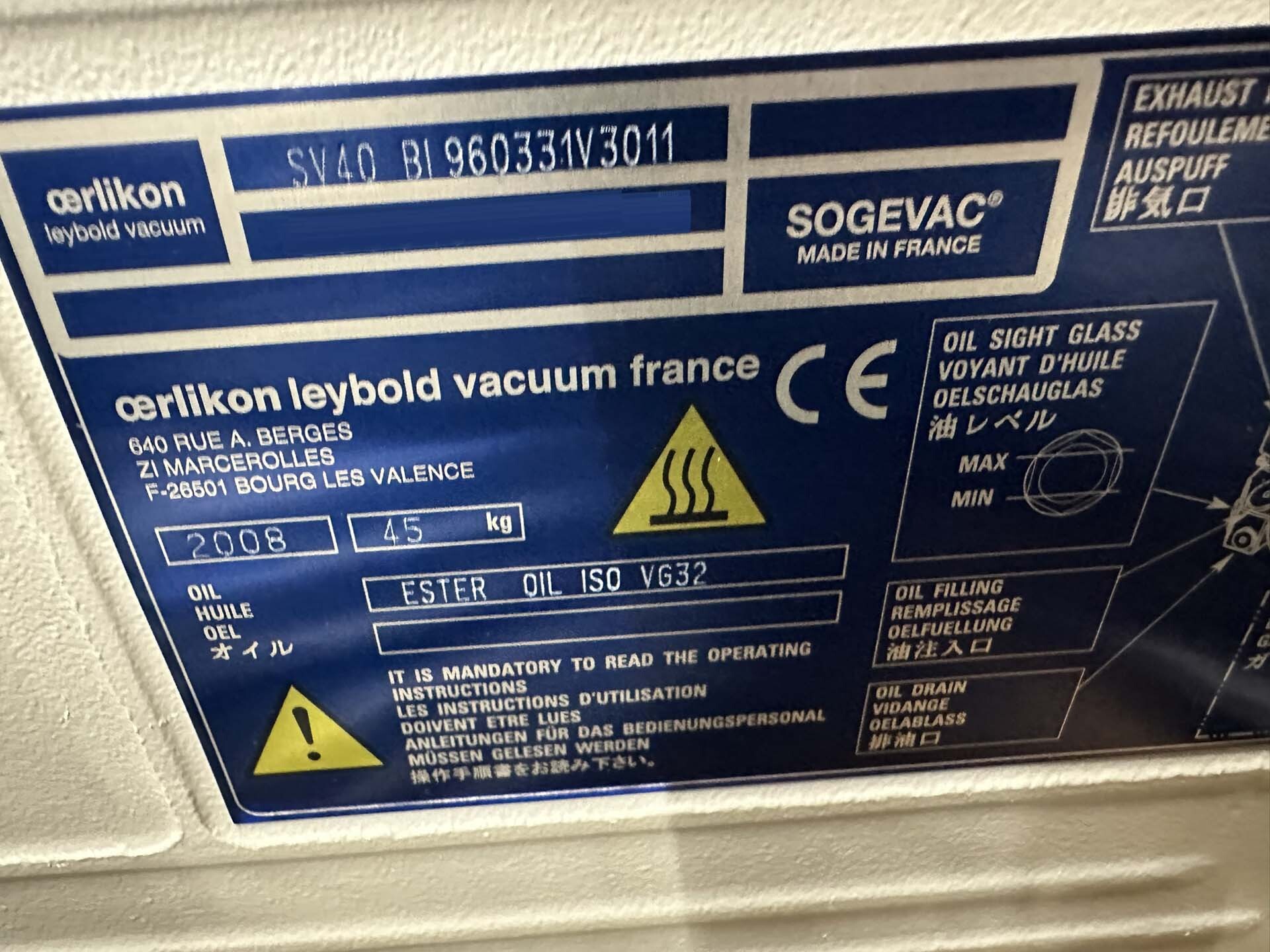 フォト（写真） 使用される OERLIKON LEYBOLD Sogevac SV40-SV65 BIFC 販売のために