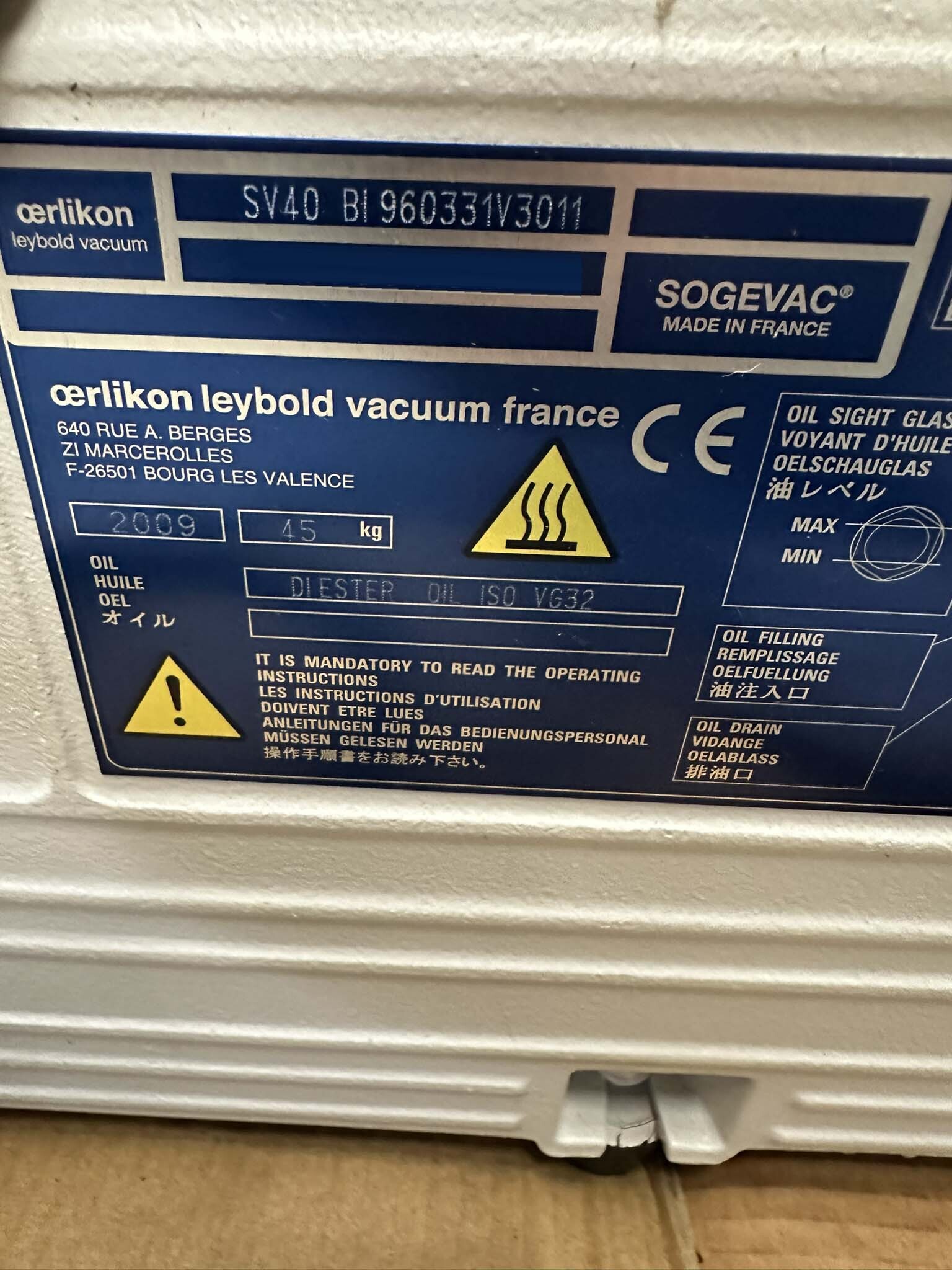フォト（写真） 使用される OERLIKON LEYBOLD Sogevac SV40-SV65 BIFC 販売のために