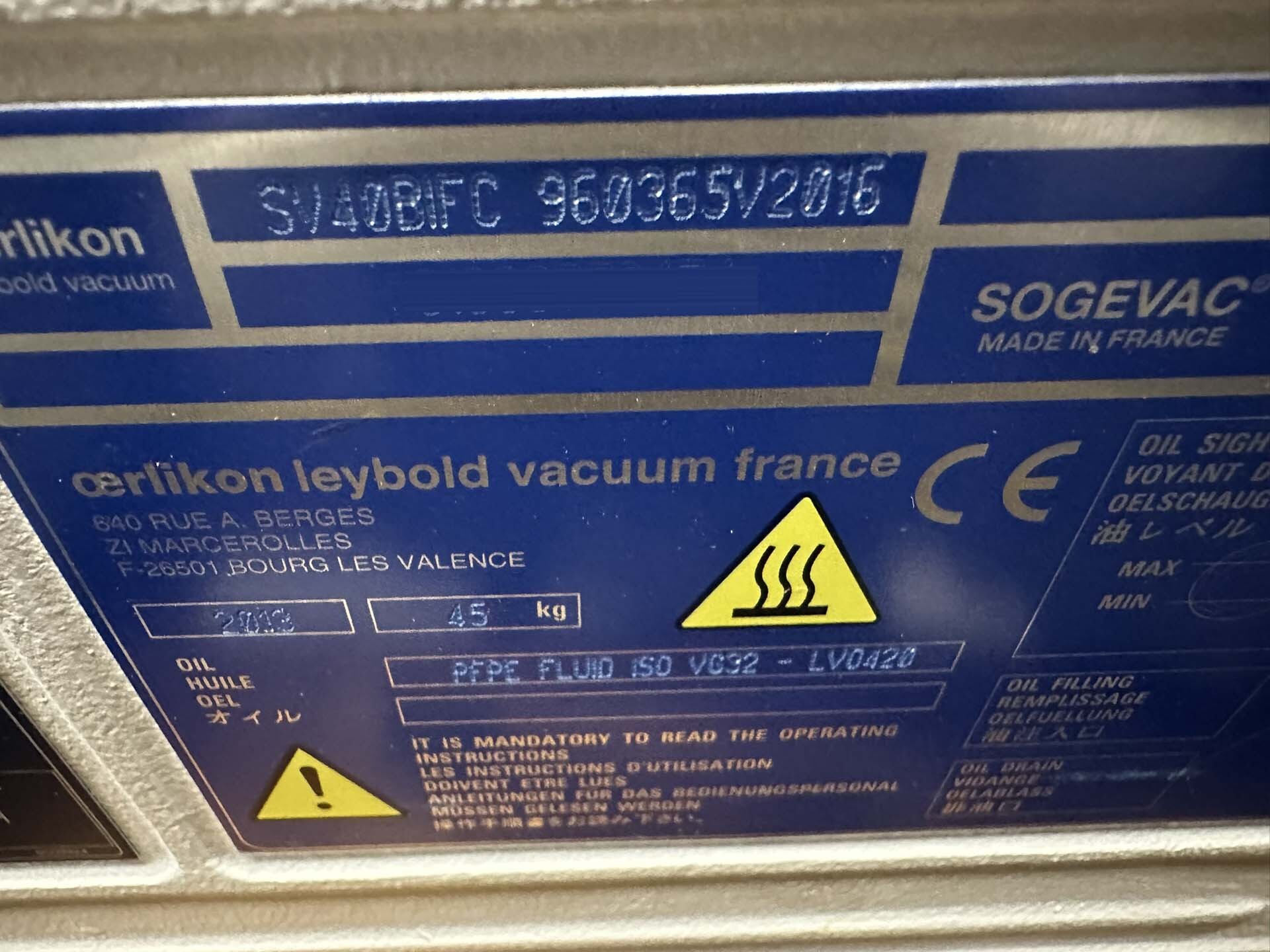 フォト（写真） 使用される OERLIKON LEYBOLD Sogevac SV40-SV65 BIFC 販売のために