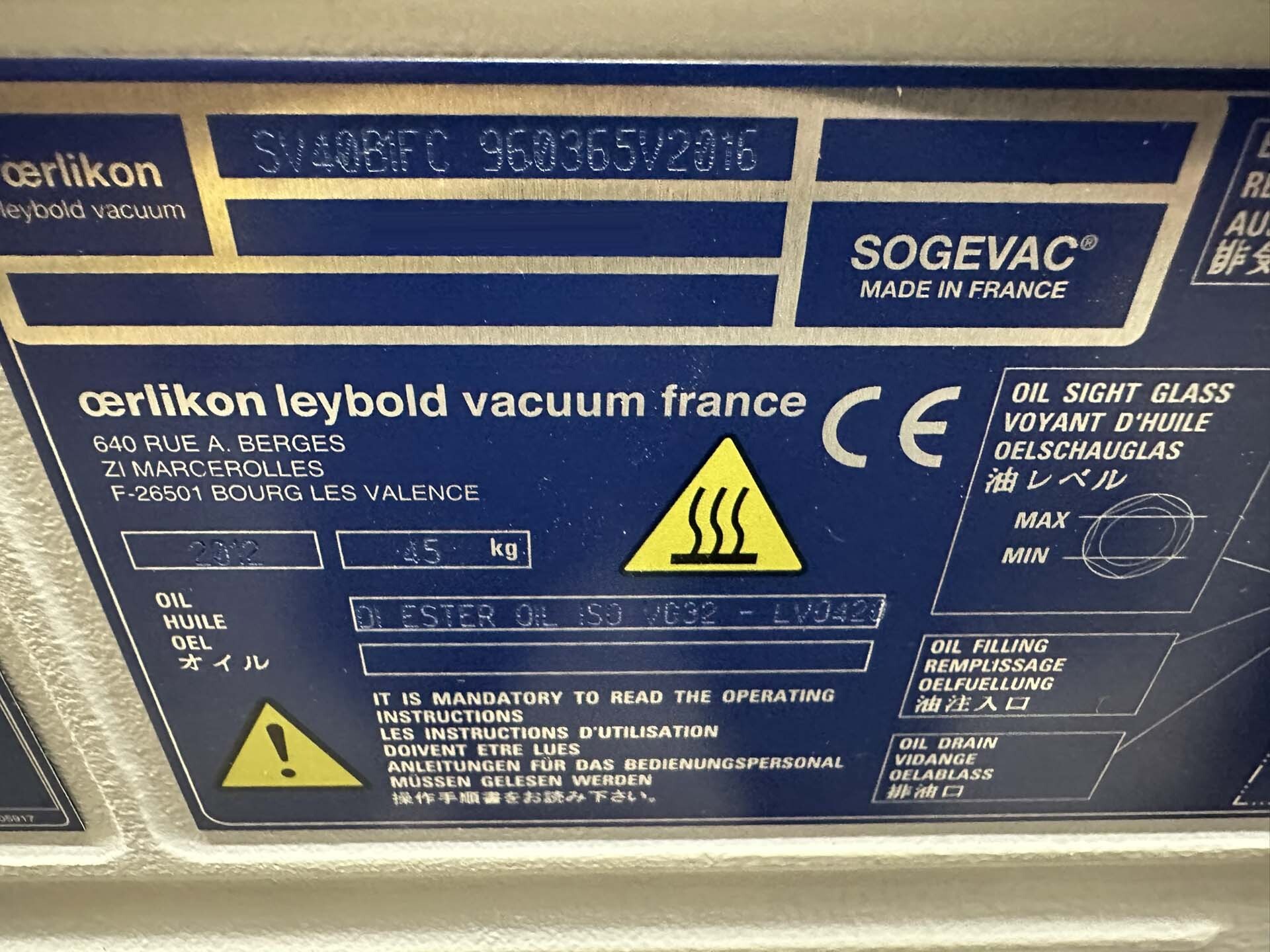 フォト（写真） 使用される OERLIKON LEYBOLD Sogevac SV40-SV65 BIFC 販売のために