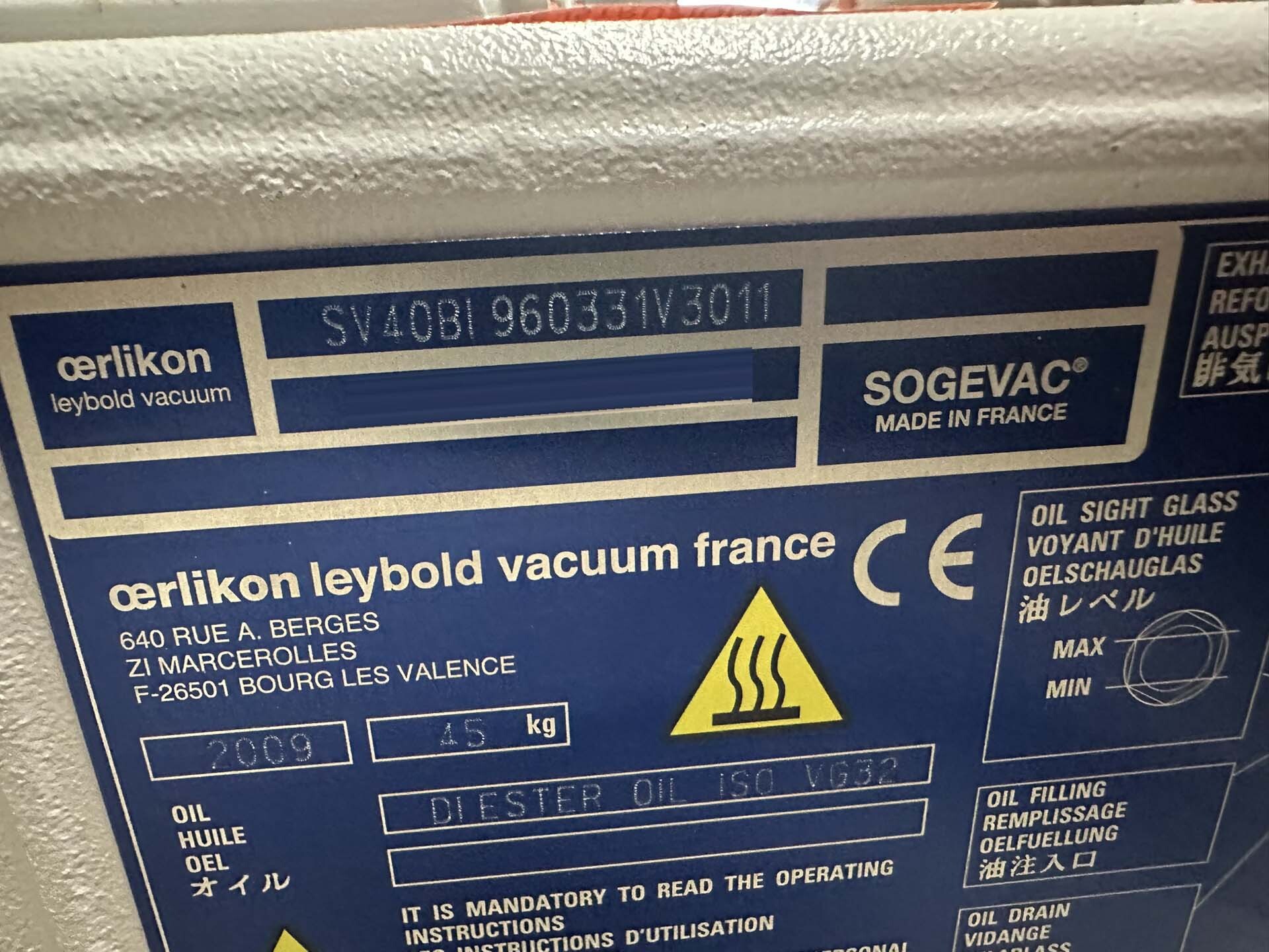 フォト（写真） 使用される OERLIKON LEYBOLD Sogevac SV40-SV65 BIFC 販売のために
